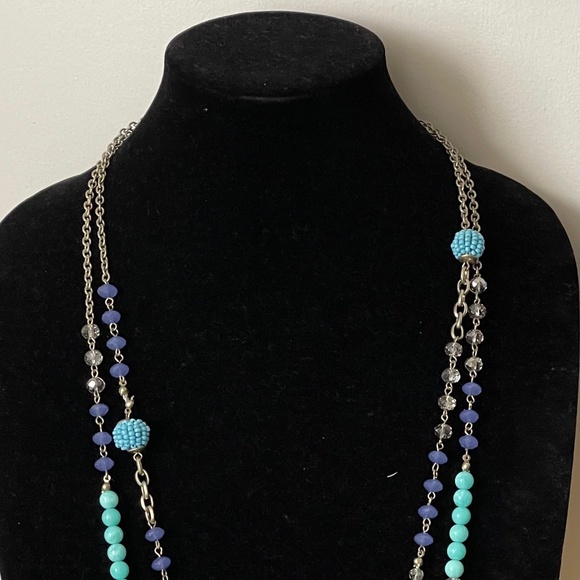 Loft gray, blue, purple beads, silver chain necklace - Picture 10 of 10